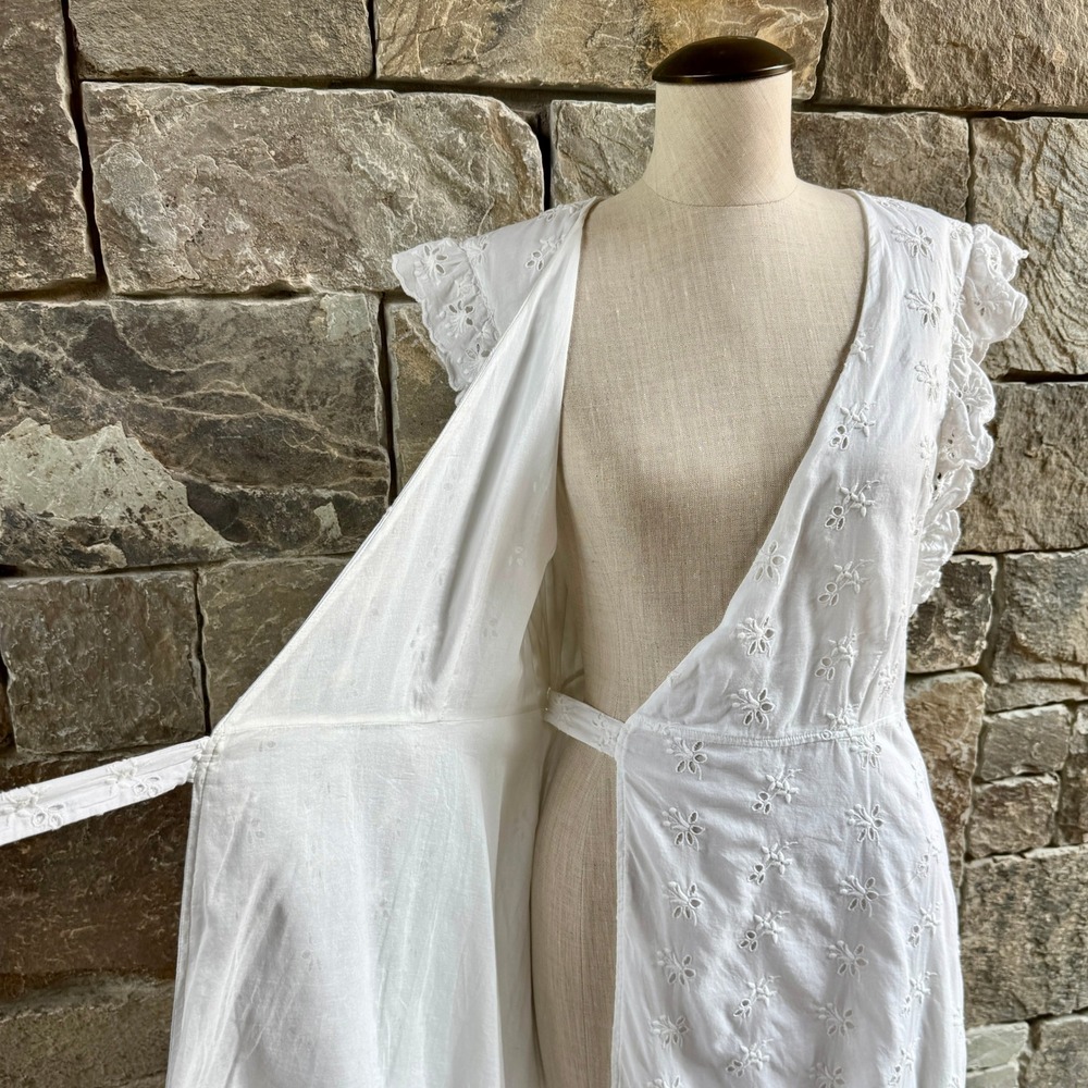 Outerknown Eyelet Kahlo Wrap Dress XS/S White Maxi Ruffle Cottage Feminine Airy - Picture 13 of 14